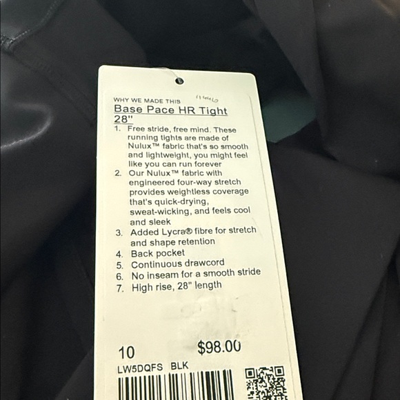 Lululemon Base Pace High-Rise Tight 28" Black size 10 NWT LEGGINGS - Picture 3 of 4